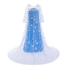 Lito Angels Princess Elsa Costume Girls Blue Glitter with Cape, Sparkling Long Sleeve Evening Dress Birthday Theme Party Carnival Stage Outfit for Dress 5-6 Years 116