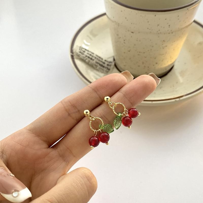 Cherry Earrings for Women, 2 Pairs 3D Red Simulation Cherry