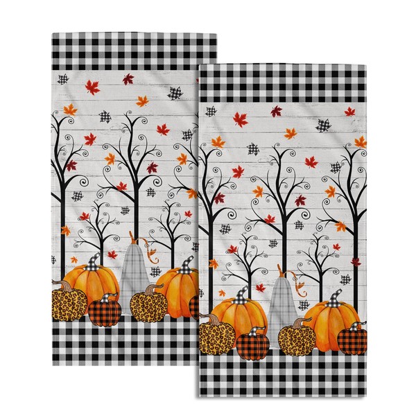 Fall Pumpkins Absorbent Set of 2 Hand Towels - 14x28