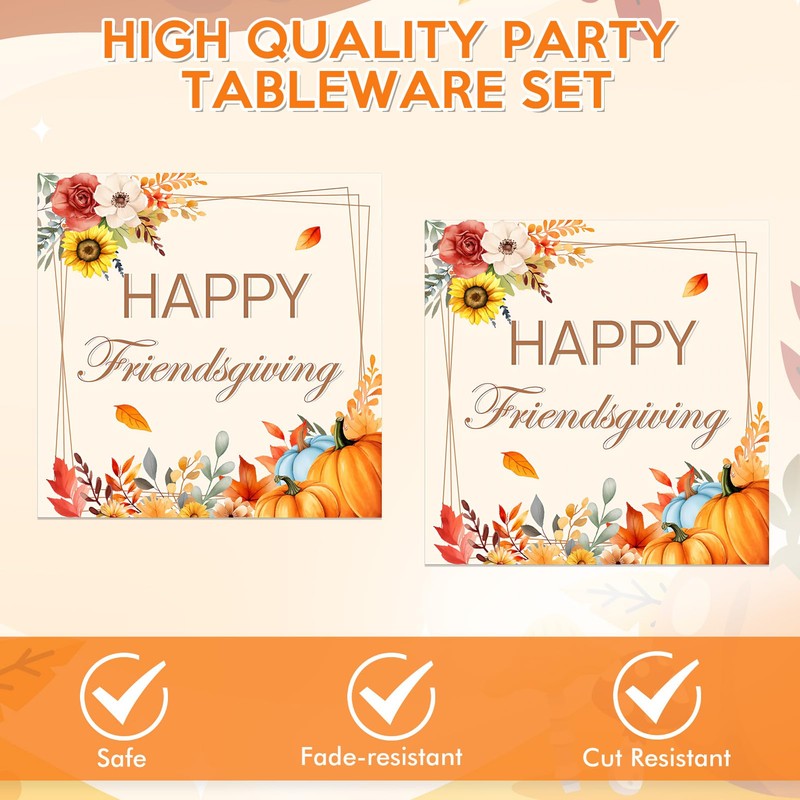 Actoridae 40PCS Happy Friendsgiving Plates and Napkins Sets - Disposable