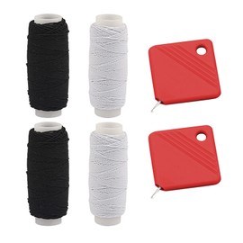 4 Rolls Elastic Sewing Thread, 2 Threading Tools, Elastic Cord Folded, Black and White Elastic Yarn, Sewing Accessories (0.5 mm x 27.4 m)