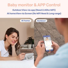 jeeber Wifi Smart Video Baby Monitor with Camera, Phone App & 4'' Screen Control, Motion & Cry Detection, Night Vision, Two-Way Talk, Lullabies, Temperature Sensor, 360° PTZ