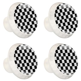 LRCCJS Buffalo Plaid Black and White Checkered 4 Pcs White Glass Drawer Knobs Dresser Knobs Pulls Door Knobs Handles for Kitchen Wardrobe Cupboard Hardware Furniture