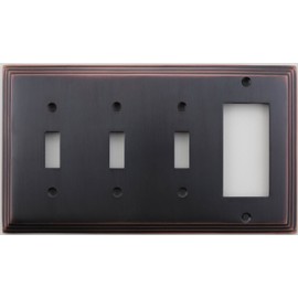 Classic Accents Deco Antique Copper 4 Gang Wall Plate - 3 Toggle Light Switch Openings 1 GFI/Rocker Opening