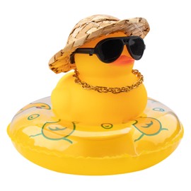 wonuu Car Rubber Duck, Yellow Duck Decoration Dashboard with Sun Hat Swim Ring Necklace Sunglasses for Car Dashboard Decorations