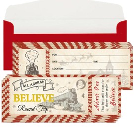 Christmas Believe Train Ticket Invitations Card Vintage Believe Train Invitations with 25 Envelopes Christmas Party Fill in Blank Invites Cards Christmas Believe Ticket for Xmas Holiday (Train)