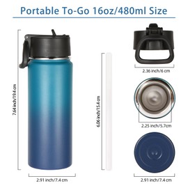 Volhoply 16 OZ Kids Water Bottle Bulk 8 Pack,Insulated Sports Bottles with Straw Lid,Stainless Steel Bottle with Handle Keep Cold & Hot,Double Wall Vacuum Thermo Cups for School(Dark Night,Set of 8)