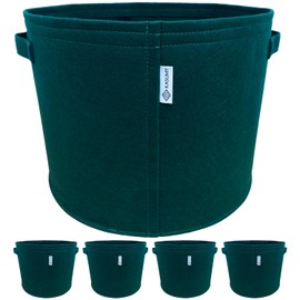 KASUMY Non-woven Planter, Deep Green, 3 Gallon, Pack of 5 (Width 9.4 x Height 9.1 inches (24 x 23 cm), Thick 0.08 inch (2 mm) Fabric, with Loop Hook, Hangable, Breathable & Drainage, Flowerpots, Home