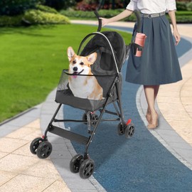 Pet Stroller with Wheels, Foldable Pet Travel Carrier for Small Dogs Cats, Portable Pet Storage Basket, Foldable Dog Cat Stroller, Max up to 22lbs (Black)