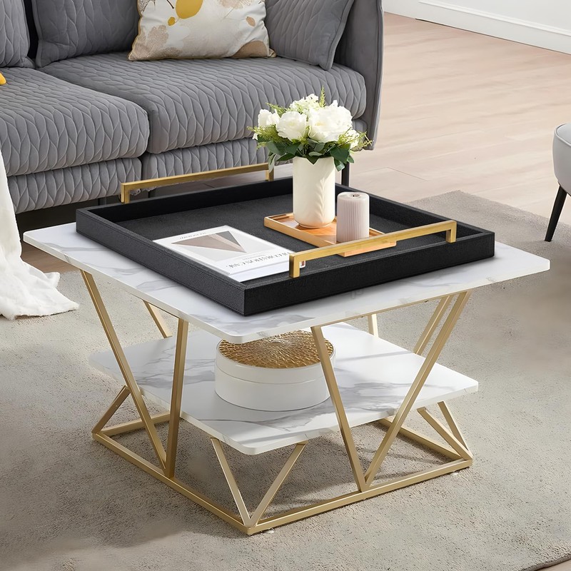 Extra Black Large Serving Tray with Handles for Ottoman,Versatile Shagreen