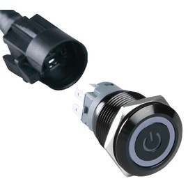 ChromaTek Full-Color RGB (WS2812) 19mm Latching Push Button Switch, Arduino, Raspberry Pi, ESP32, ESP8266 (Black Shell, Power Symbol)