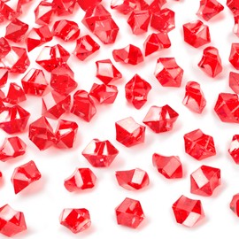 DomeStar Red Fake Crushed Ice Rocks, 150 PCS Fake Diamonds Plastic Ice Cubes Acrylic Clear Ice Rock Diamond Crystals Fake Ice Cubes Gems for Home Decoration Wedding Display Vase Fillers