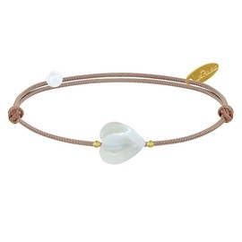 Les Poulettes Jewels - Bracelet Sweet Heart - Mother of Pearl and Gold Plated Pearls on Waxed Cord - Beige Color