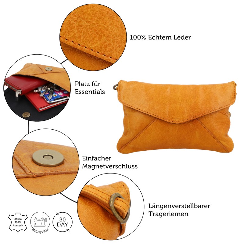 Gusti Umhängetasche Leder - Karisma Damen Handtasche Ledertasche Vintage Braun