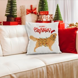 URLLUAE Golden Retriever Christmas Pillow Covers 18x18, Merry Christmas Pillow Covers for Couch, Golden Retriever Christmas Decor, Dog Christmas Pillow Covers Decorations for Living Room Bedroom