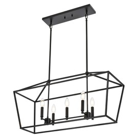 MELUCEE 5-Light Kitchen Island Lighting Linear Traditional Classic Chandeliers, Farmhouse Dining Room Light Candle Pendant Lighting Hanging Matte Black Finish for Foyer Restaurant, E12 Base