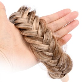 GLEDOLA Wide Messy Braided Headband with Teeth Synthetic Hair Plaited Headband High Elasticity Braids Chunky Fishtail Braided Hair Band Hairpiece for Girls Women (Highlighted)