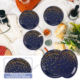 CEILWIEN Navy Paper Plates, Pack of 50 Navy Blue Paper Plates with Golden Foil Dots, Birthday Party Tableware, Paper Plates, Gold Foil Party Tableware