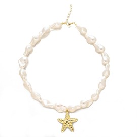 Starfish Pearl Necklace for Women Baroque Pearl Starfish Necklace Bubble Star Statement Necklaces Adjustable Baroque Star Necklaces Summer Fashion Jewelry Accessories (starfish)