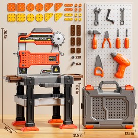 XINNOVEL 2 in 1 Workbench Toys for Toddlers 3-5, Kids Tool Bench Set with Electric Drill and Realistic Tool, Pretend Play Toolbox, Birthday Gifts for Boys Age 3 4 5 6 7 8 Year Old