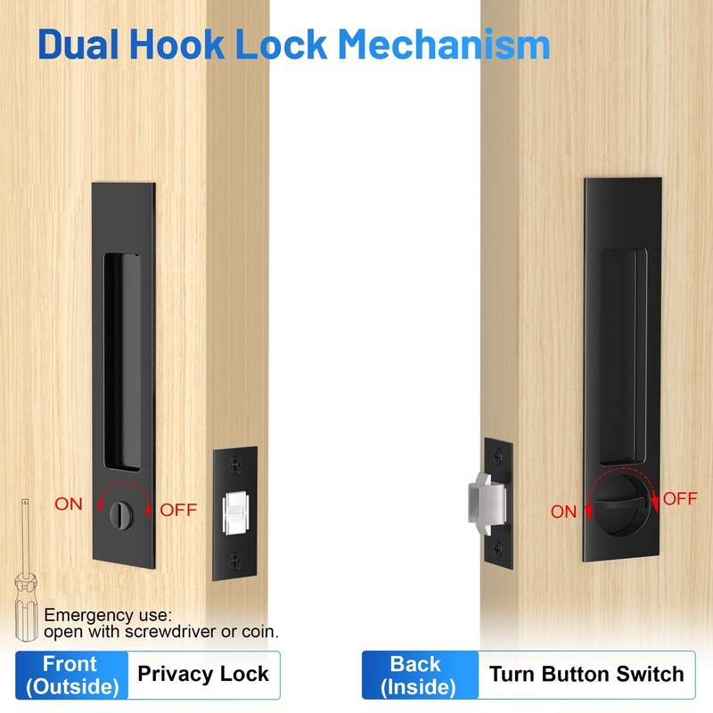 Dontay Pocket Door Handle, Modern Rectangular Keyed Entry Function, (Bed/Bath)