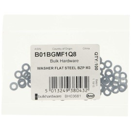 Merriway BH03681 (100 Pcs) M3 (1/8 Inch) Bright Zinc Plated Steel Flat Washer - Pack of 100 Pieces
