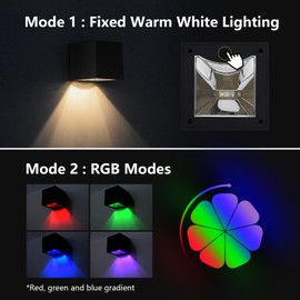 Solar Wall Lights Outdoor, Dusk to Dawn Solar Fence Lights Outdoor Waterproof LED with Warm White & RGB Modes Solar Sconces Light for Porch,Yard, Patio, Deck, Garden, House Numbers 2 Pack