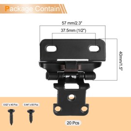 uxcell 20 Pcs Cabinet Hinges for Kitchen Cabinet Door, 1/2" Overlay Partial Wrap Kitchen Cabinet Hinges, Self Closing Cabinet Hinge for Cabinet Doors Furniture, Black