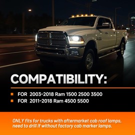 5PCS LED Cab Marker Lights for 2003-2018 Dodge Ram 1500 2500 3500/2011-2018 Ram 4500 5500 White 36LED Top Clearance Roof Running Lights Lamp for Pickup Truck Clear Lens Roof Top Running Lights