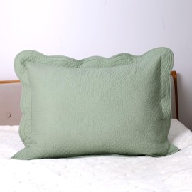 YINFUNG Quilted Pillow Sham Sage Green King Cotton Medallion Damask Set of 2 Embroidered Floral Pillowcases Embossed Matelasse Victorian Vintage Textured Decorative Pillow Cover 20×36