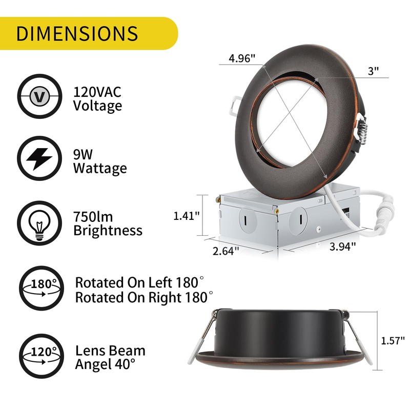 KnLnny Ware Oil Rubbed Bronze 4 Inch recessed Light,dimmable,6 Pack,5CCT