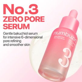 Numbuzin No.3 Bifida Bakuchiol Zero Pore Serum - Pore Minimizing & Tightening, Texture Smoothing, Helps Even Skin Tone with Kojic Acid, Gentle Retinol Alternative for Sensitive Skin, 30 ML