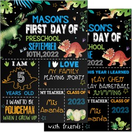First and Last Day of School Sign Board 13.8 x 9.8 Inch Double Sided Dinosaur Chalkboard Reusable 1st Day of School Board Dinosaur Back to School Photo Prop Supplies for Kids Preschool Kindergarten