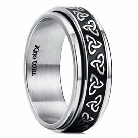 King Will 316L Stainless Steel Spinner Ring-8mm Fidget Ring Stress Relieving Anxiety Ring with Black Celtic Knot Comfort Fit Wedding Band Size 9