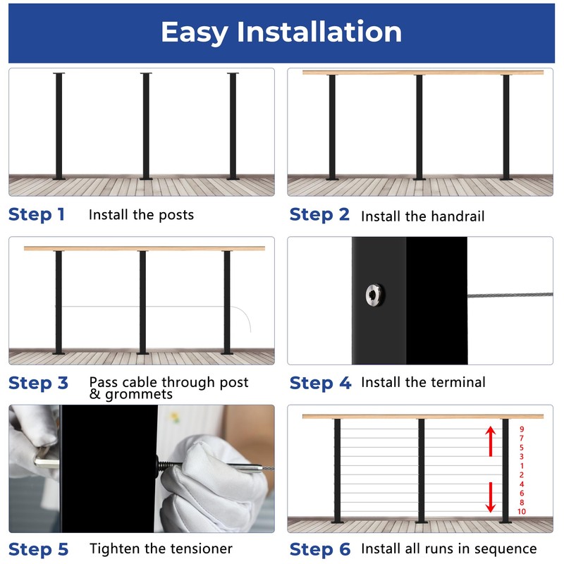 Gyykzz Cable Railing Post 36" (Post 35"x2"x2"), Fixed Top Mount
