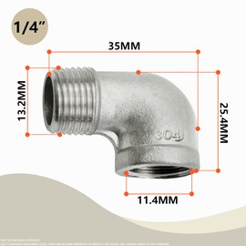 Bwintech 3 Pcs 90 Degree 1/4" Female to 1/4" Male BSP Thread Stainless Steel 304 Elbow Connector Pipe Fitting for Pipe Connecting Conversion