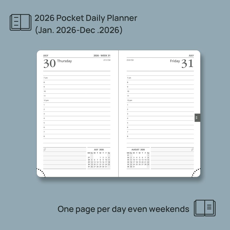 POPRUN A6 Day to Page Diary 2026 Soft Cover Pocket