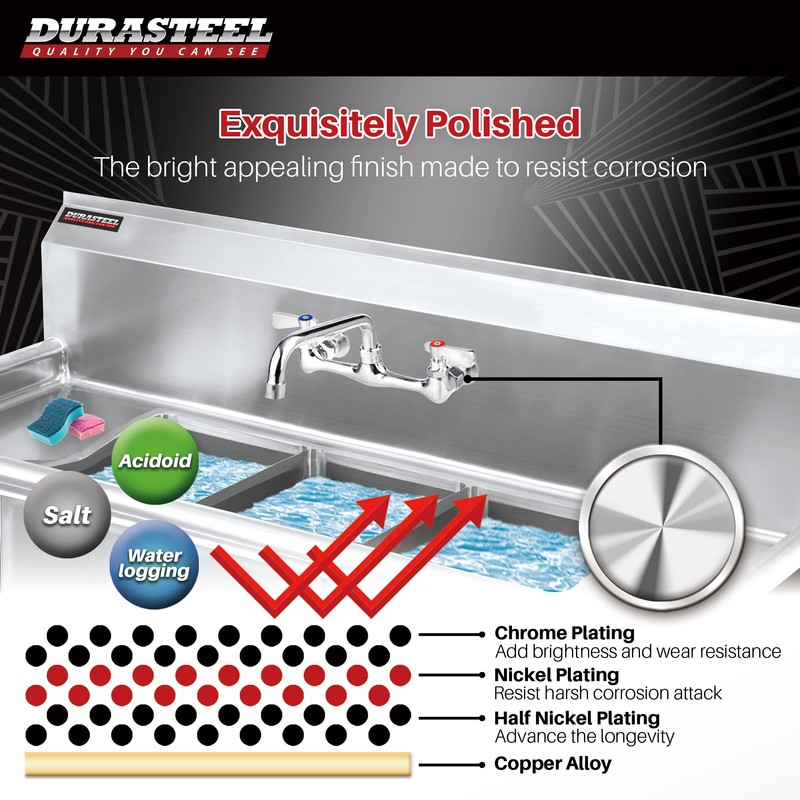 DuraSteel Commercial Kitchen Sink Faucet - No Lead 8" Center