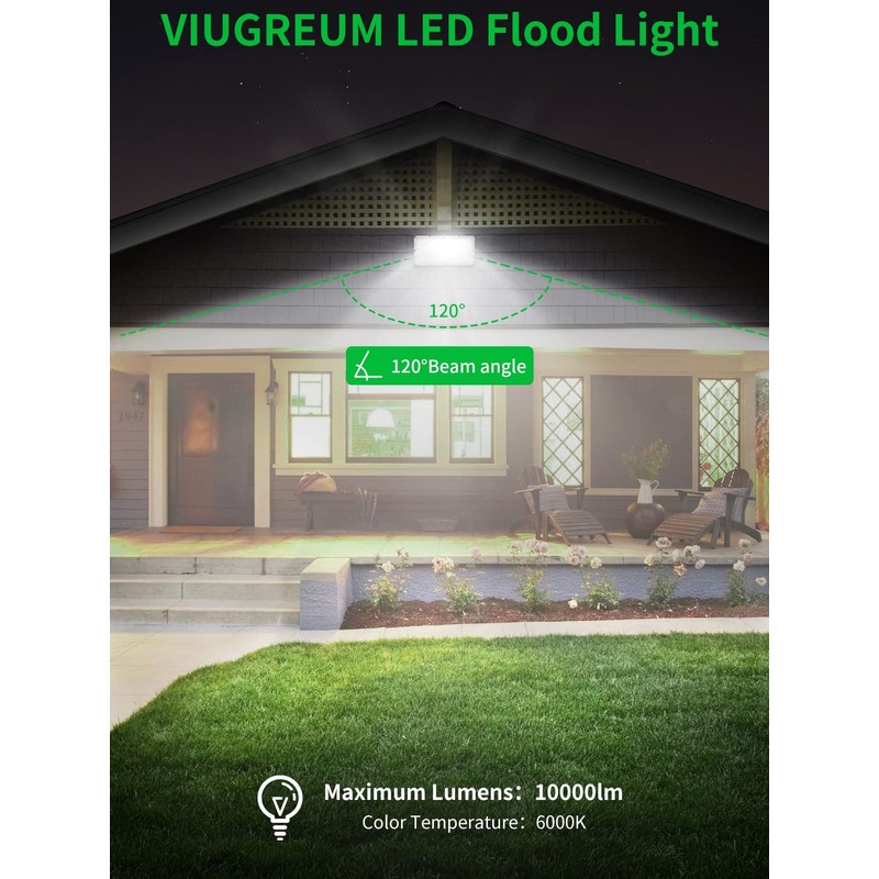 Viugreum 100W LED Flood Light, 8000LM 6000K Daylight White, 500W