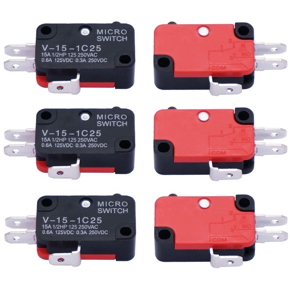Twidec/6Pcs Snap Action Button Micro Limit Switch 125V/250V 16A SPDT for Microwave Oven Door Arcade V-15-1C25