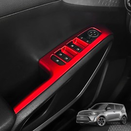 JUIVEEL Car Window Switch Panel Cover,Side Door Glass Lock Control Button Cover,Window Lift Switch Control Panel Cover Compatible with Kia Soul 2020-2025 Accessories (Glossy Red Style)