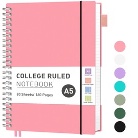 RETTACY Notebook A5 Lined, Lightweight Ring Binder, Diary 80 Sheets / 160 Pages for Writing, 100 g/m² College Lined Paper, PVC, 14.8 x 21 cm, Pink