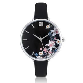 KIMOMT Women's Watches, Leather Strap, Luxury Quartz Watches, Waterproof, Fashion, Creative Watch for Girls, Ladies, Flower - lily flower, Strap.