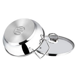 Vinod Stainless Steel Kadai with Glass Lid Extra Thick SAS Heavy Base Kadai for Cooking Induction and Gas Compatible 125 oz 10.14 in 2-Year Silver