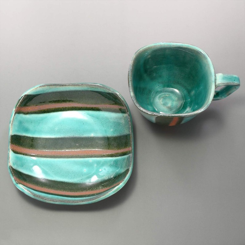 Ichikyu 589-04 Mino Ware Coffee Bowl, Taidokusa Deep Sea