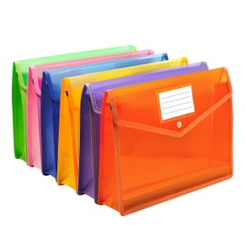 Plastic Expanding File Folder,Envelope Folders for Documents, File Folder Organizer Holder with Snap Closure,Waterproof Transparent File Folder,Large Capacity, Fit Letter/A4 Size (Multicolor-6 Pack)