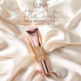 LUNA Silk Foundation in BEIGE Shade - Contains Hyaluronic Acid, Vitamin C & A, Aloe Vera, and Shea Butter - Brightening Dewy Foundation Makeup - Hydrating Cream Foundation for Dry Skin