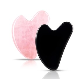 FUIYOOCEN Gua Sha Facial Tools 2 Pack, Natural Jade Guasha Tool for Face,Double Chin & Jawline, Gua Sha Stone Self-Skin Care Face Stone Gua Sha tools for Women Guasha Stone, Black and Pink