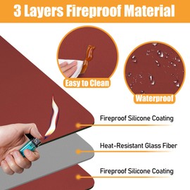 Amerbro Heat Resistant Mat for Air Fryer, 15 x 18in Heat Resistant Mat for Countertop, Fireproof Silicone Countertop Protector Appliance Slider Mat for Air Fryer, Coffee Maker, Toaster, Oven (Red)