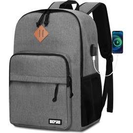 Lightweight Backpack for Men Women, School Backpack for Girls Boys Teen, 17.3 inch laptop Backpack with USB Charging Port, Simple Daily Use Bookbag, Kids Book Bag, Mochilas Escolares para,Grey
